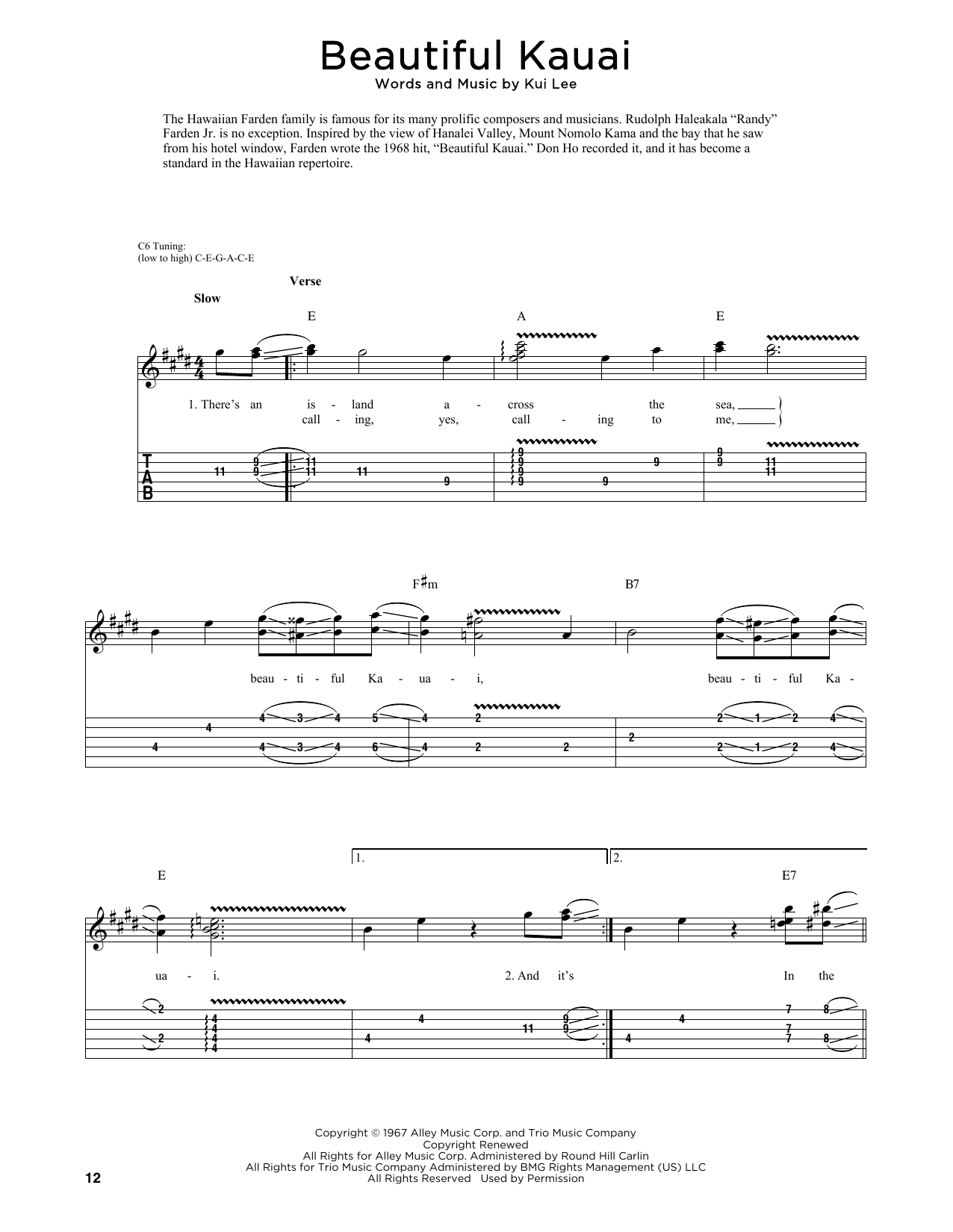 Download Kui Lee Beautiful Kauai (arr. Fred Sokolow) Sheet Music and learn how to play Guitar Tab PDF digital score in minutes