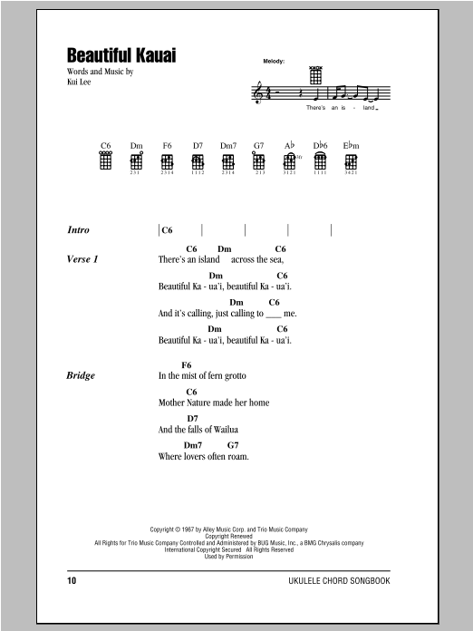 Download Kui Lee Beautiful Kauai Sheet Music and learn how to play Ukulele with strumming patterns PDF digital score in minutes
