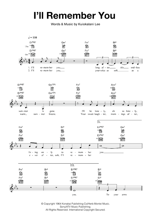 Download Kuiokalani Lee I'll Remember You Sheet Music and learn how to play Ukulele PDF digital score in minutes