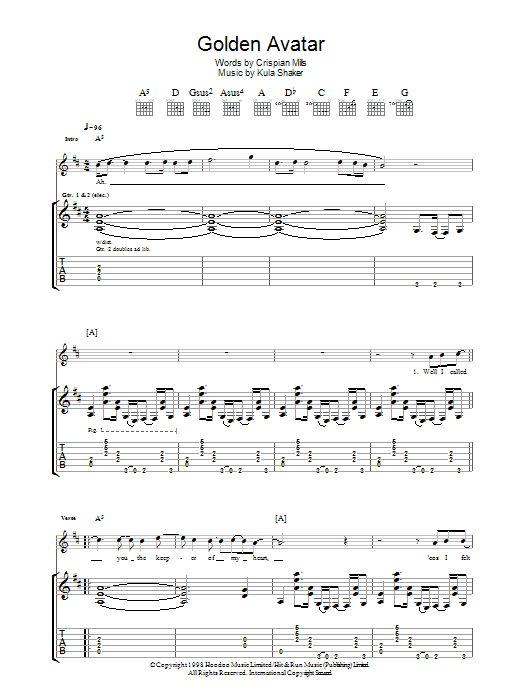 Download Kula Shaker Golden Avatar Sheet Music and learn how to play Lyrics & Chords PDF digital score in minutes