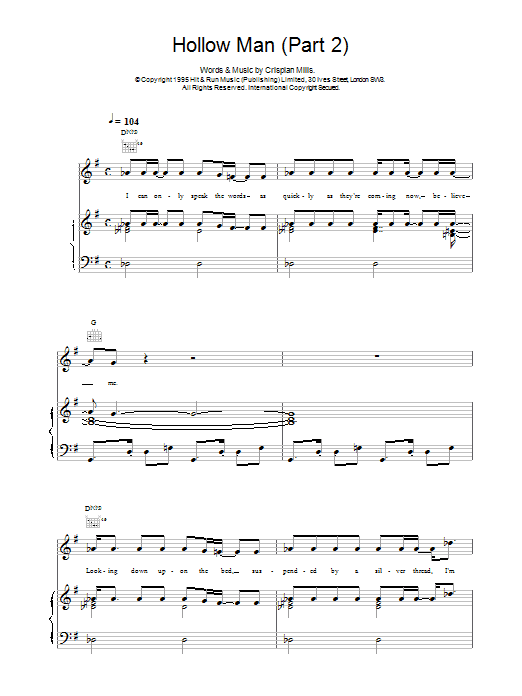 Download Kula Shaker Hollow Man (Part 2) Sheet Music and learn how to play Piano, Vocal & Guitar (Right-Hand Melody) PDF digital score in minutes