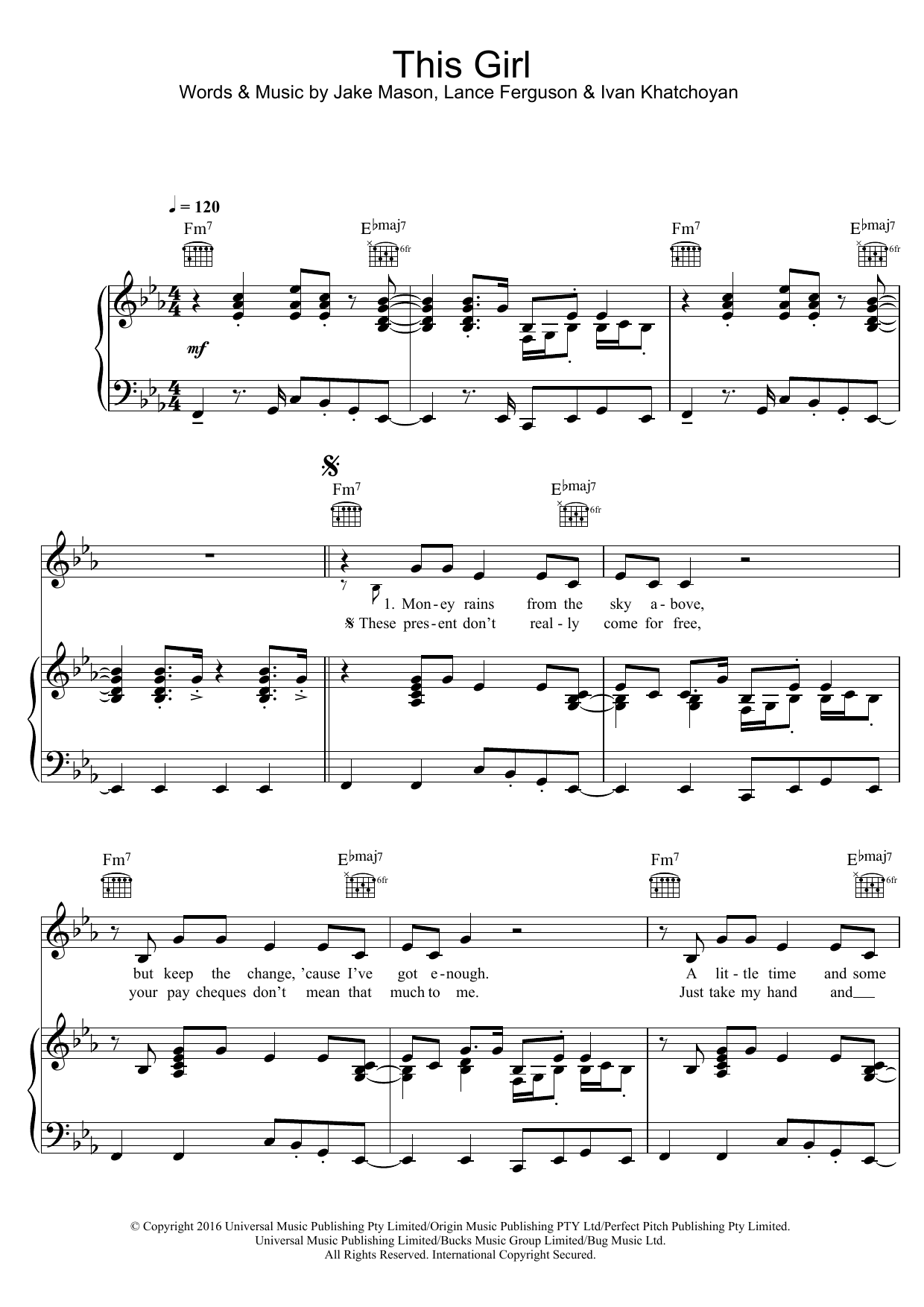 Download Kungs vs. Cookin' on 3 Burners This Girl Sheet Music and learn how to play Really Easy Piano PDF digital score in minutes