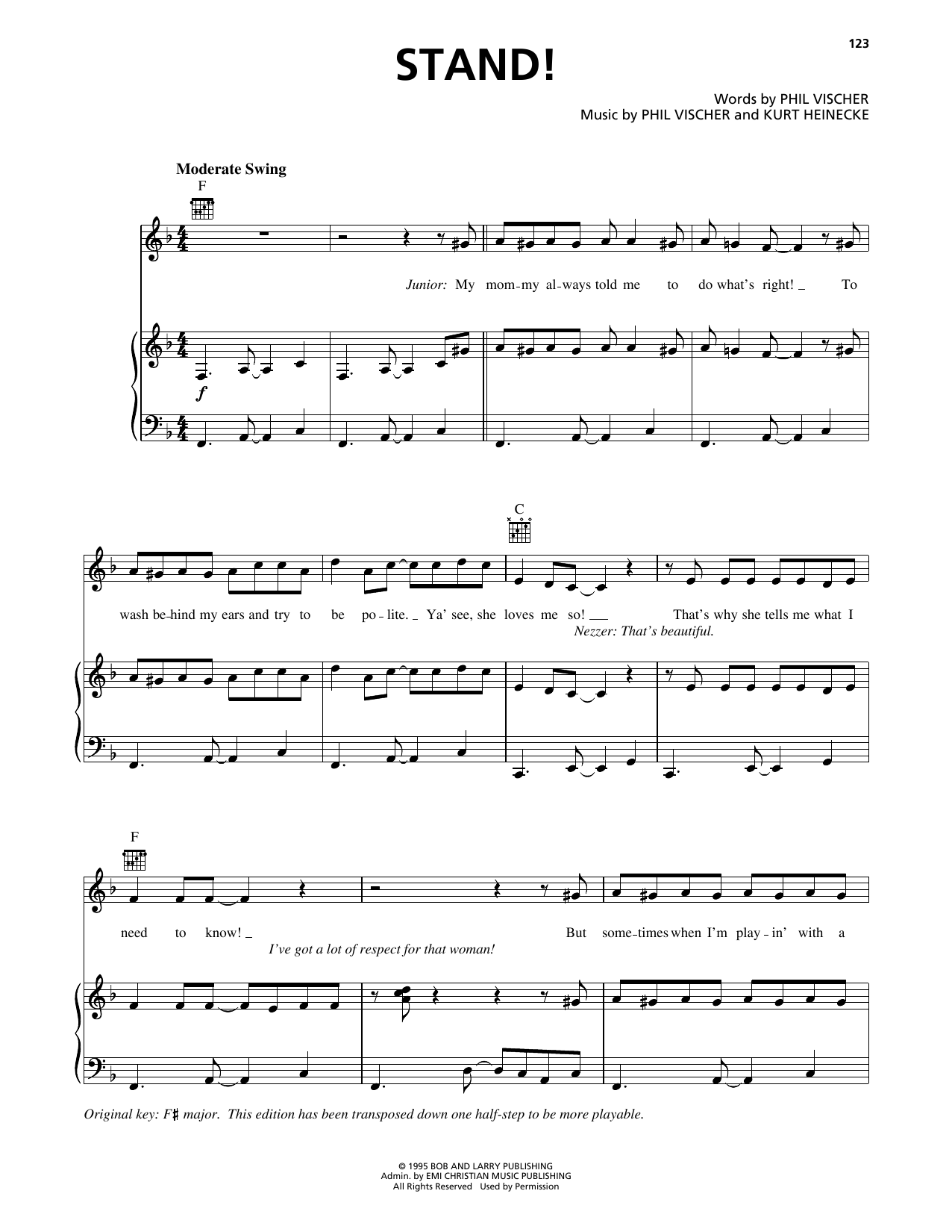 Download Kurt Heinecke Stand! (from VeggieTales) Sheet Music and learn how to play Piano, Vocal & Guitar Chords (Right-Hand Melody) PDF digital score in minutes