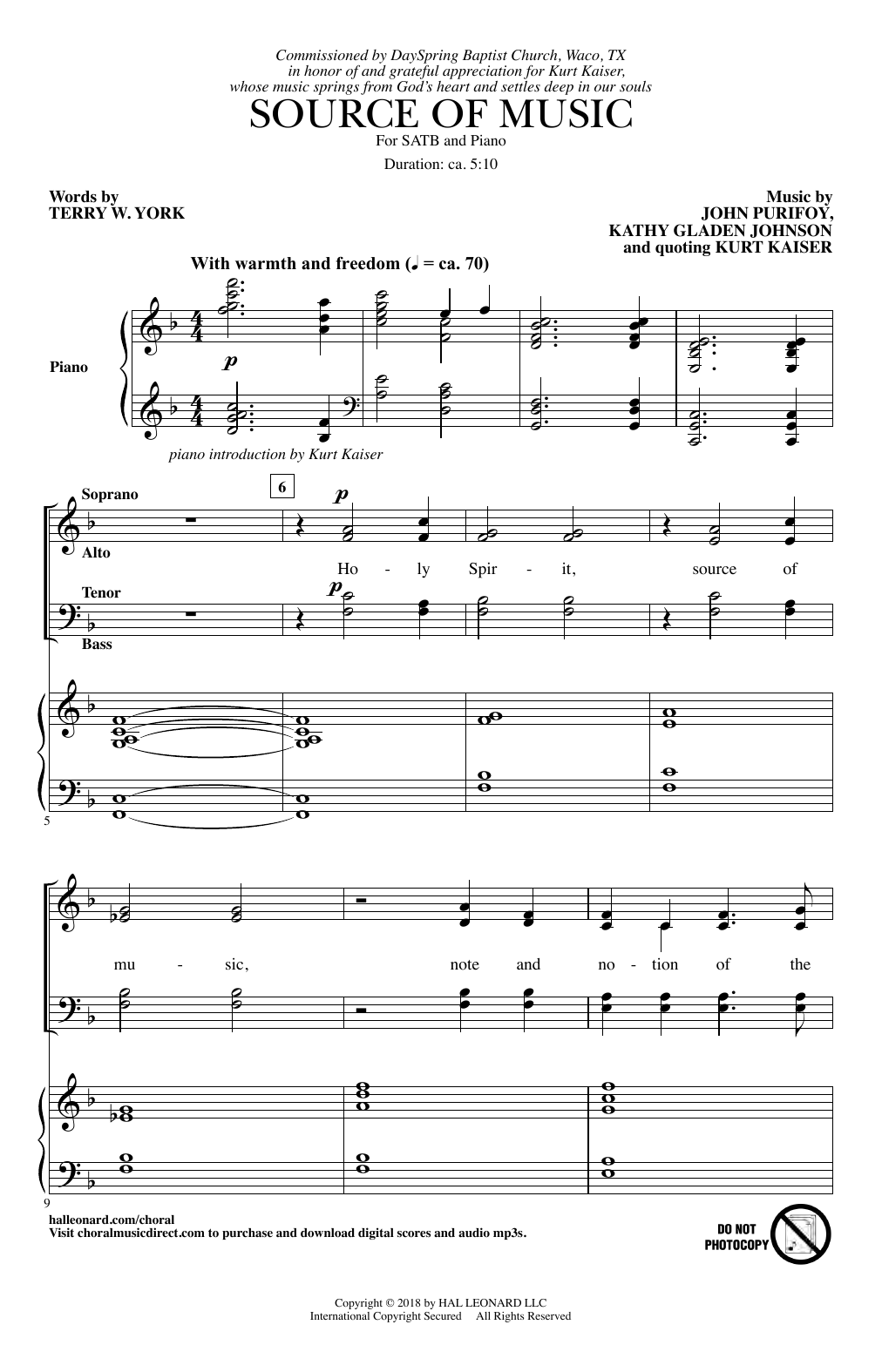 Download Kurt Kaiser Source Of Music Sheet Music and learn how to play SATB Choir PDF digital score in minutes