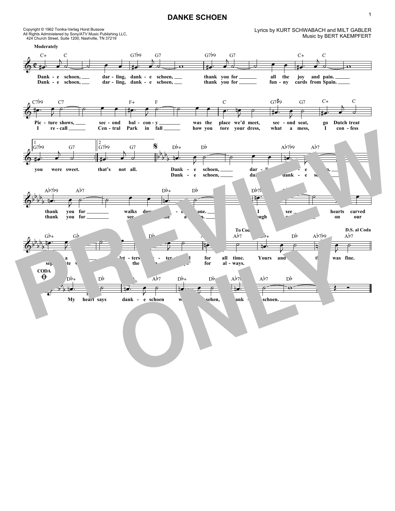 Download Kurt Schwabach Danke Schoen Sheet Music and learn how to play Melody Line, Lyrics & Chords PDF digital score in minutes