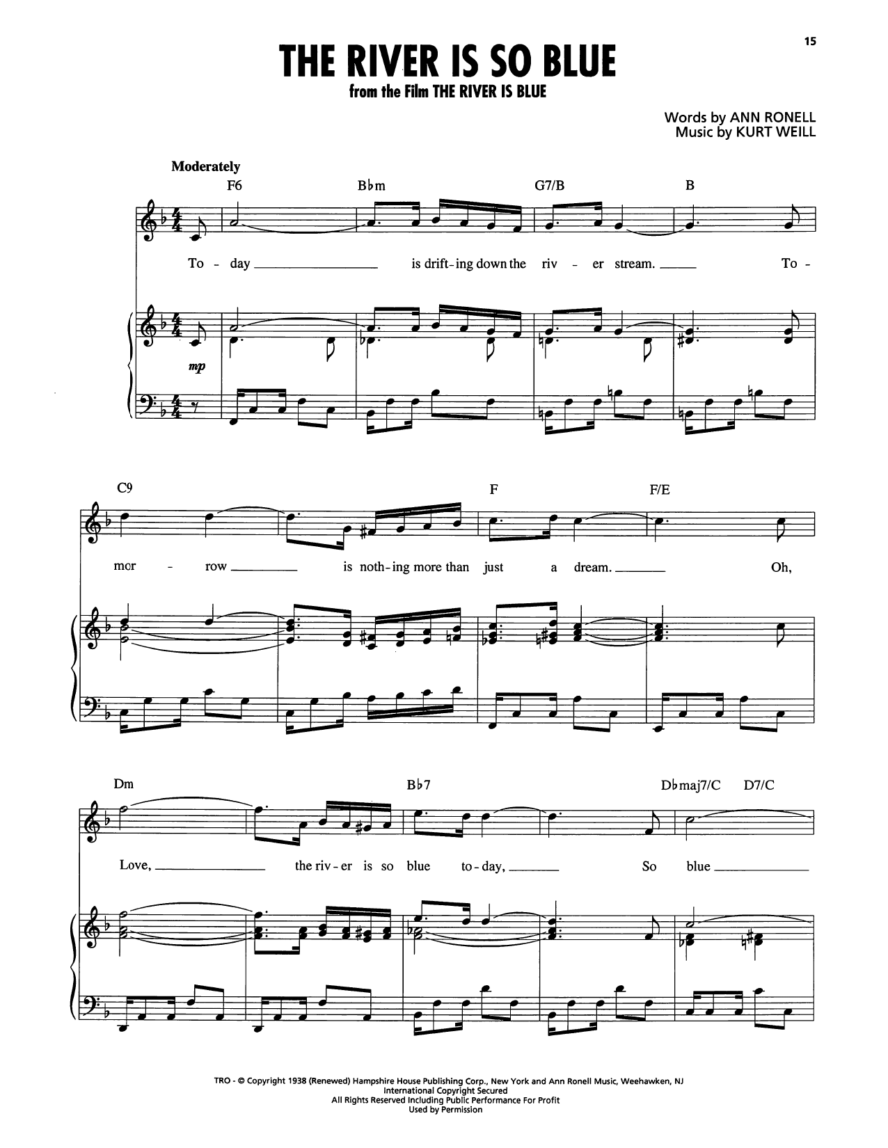 Download Kurt Weill The River Is So Blue Sheet Music and learn how to play Piano, Vocal & Guitar Chords (Right-Hand Melody) PDF digital score in minutes