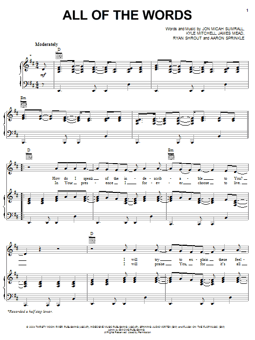 Download Kutless All Of The Words Sheet Music and learn how to play Piano, Vocal & Guitar (Right-Hand Melody) PDF digital score in minutes