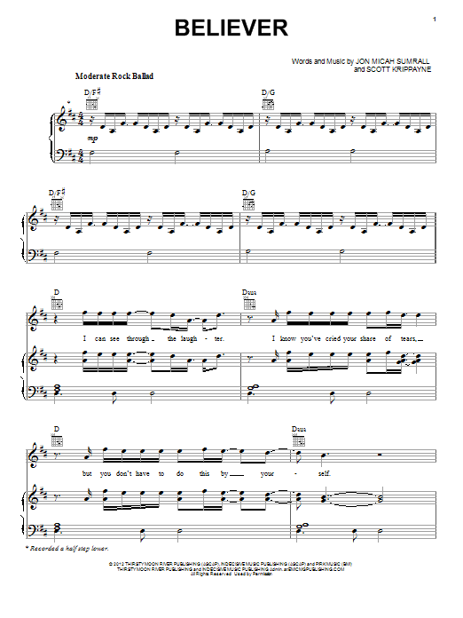 Download Kutless Believer Sheet Music and learn how to play Piano, Vocal & Guitar (Right-Hand Melody) PDF digital score in minutes