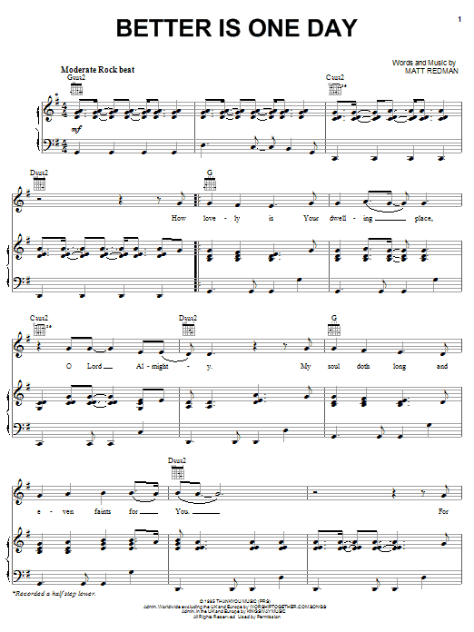 Download Kutless Better Is One Day Sheet Music and learn how to play Piano, Vocal & Guitar (Right-Hand Melody) PDF digital score in minutes
