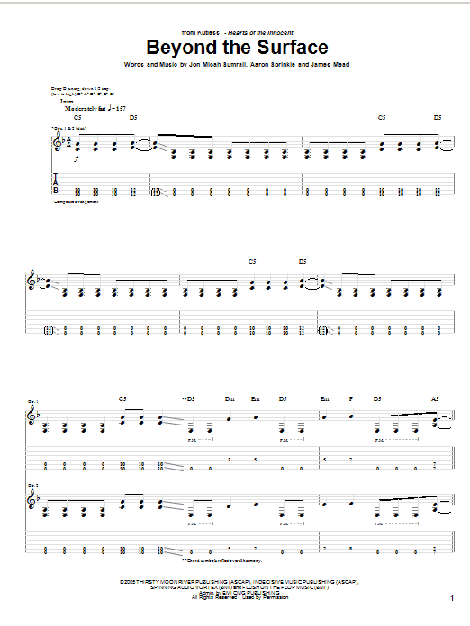 Download Kutless Beyond The Surface Sheet Music and learn how to play Guitar Tab PDF digital score in minutes