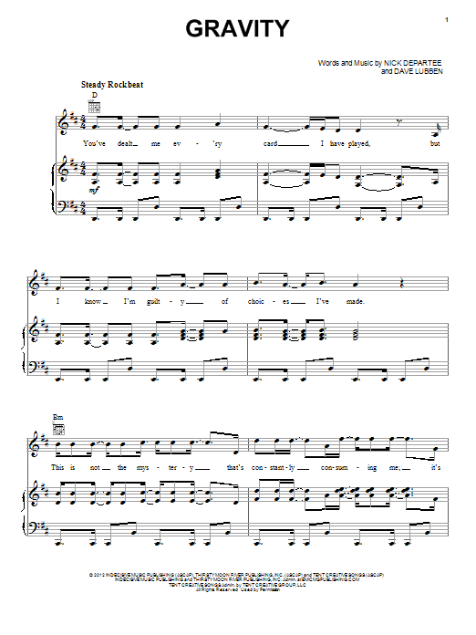 Download Kutless Gravity Sheet Music and learn how to play Piano, Vocal & Guitar (Right-Hand Melody) PDF digital score in minutes