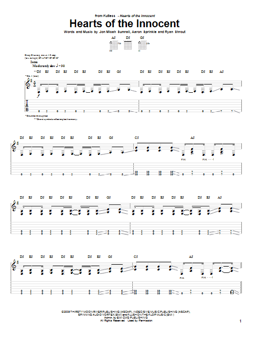 Download Kutless Hearts Of The Innocent Sheet Music and learn how to play Guitar Tab PDF digital score in minutes