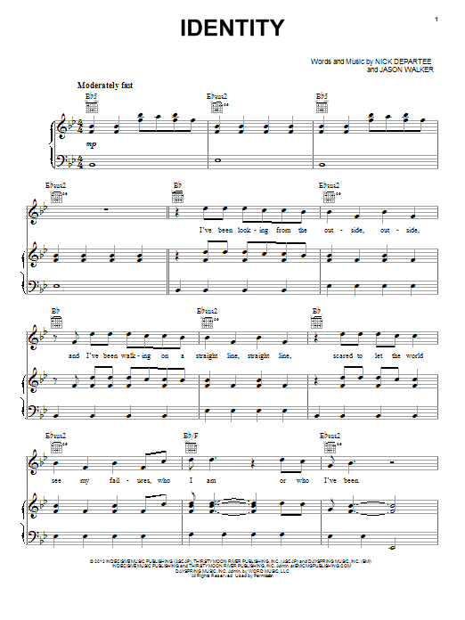 Download Kutless Identity Sheet Music and learn how to play Piano, Vocal & Guitar (Right-Hand Melody) PDF digital score in minutes