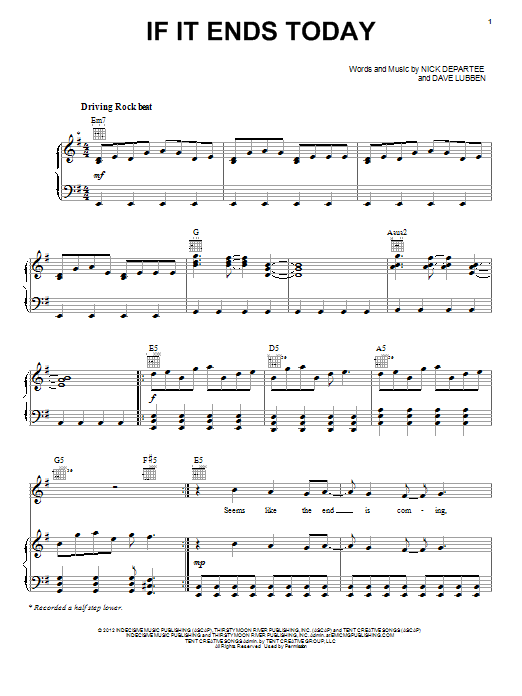 Download Kutless If It Ends Today Sheet Music and learn how to play Piano, Vocal & Guitar (Right-Hand Melody) PDF digital score in minutes