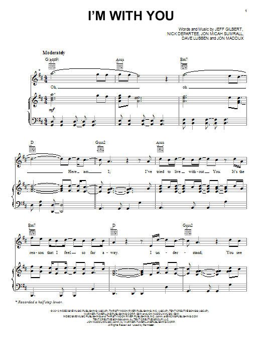 Download Kutless I'm With You Sheet Music and learn how to play Piano, Vocal & Guitar (Right-Hand Melody) PDF digital score in minutes