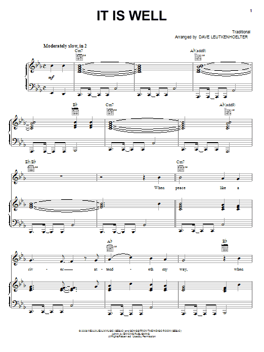 Download Kutless It Is Well Sheet Music and learn how to play Piano, Vocal & Guitar (Right-Hand Melody) PDF digital score in minutes