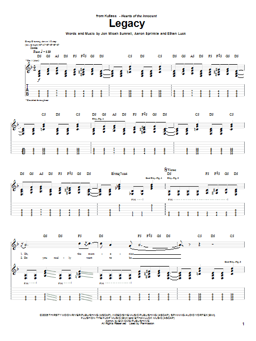 Download Kutless Legacy Sheet Music and learn how to play Guitar Tab PDF digital score in minutes