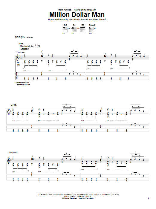 Download Kutless Million Dollar Man Sheet Music and learn how to play Guitar Tab PDF digital score in minutes