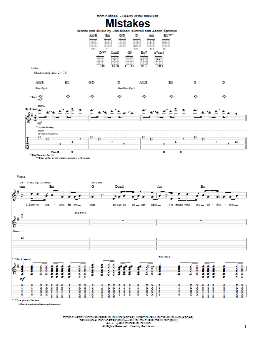 Download Kutless Mistakes Sheet Music and learn how to play Guitar Tab PDF digital score in minutes