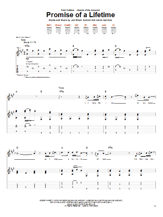 Download Kutless Promise Of A Lifetime Sheet Music and learn how to play Guitar Tab PDF digital score in minutes