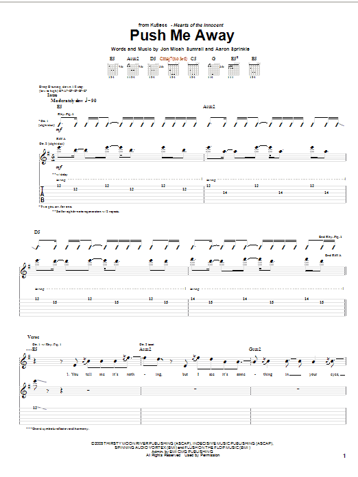 Download Kutless Push Me Away Sheet Music and learn how to play Guitar Tab PDF digital score in minutes