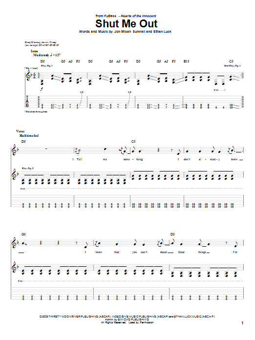 Download Kutless Shut Me Out Sheet Music and learn how to play Easy Guitar PDF digital score in minutes