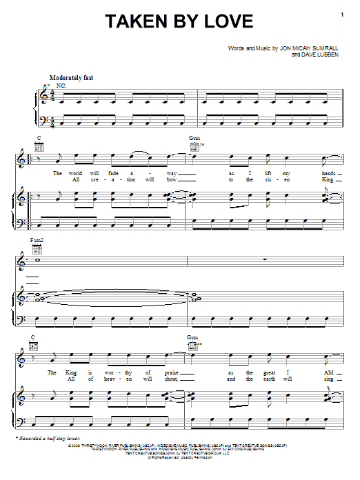 Download Kutless Taken By Love Sheet Music and learn how to play Piano, Vocal & Guitar (Right-Hand Melody) PDF digital score in minutes