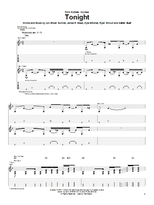 Download Kutless Tonight Sheet Music and learn how to play Guitar Tab PDF digital score in minutes