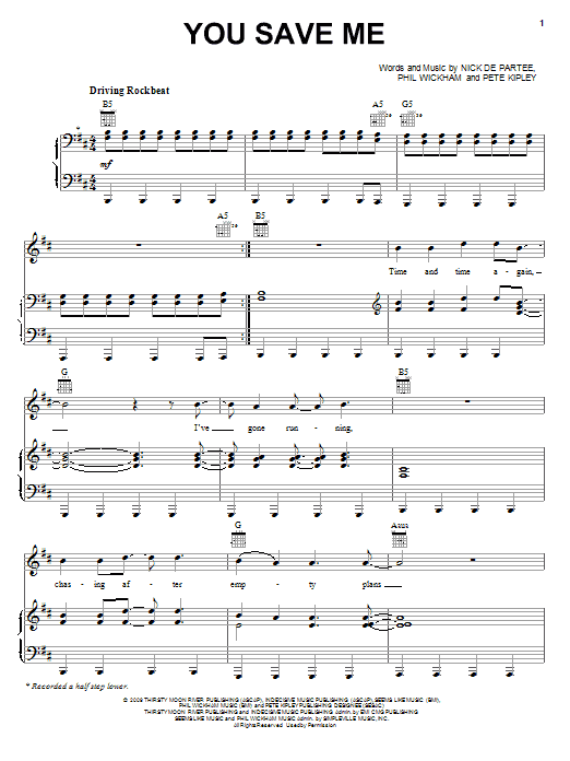 Download Kutless You Save Me Sheet Music and learn how to play Piano, Vocal & Guitar (Right-Hand Melody) PDF digital score in minutes