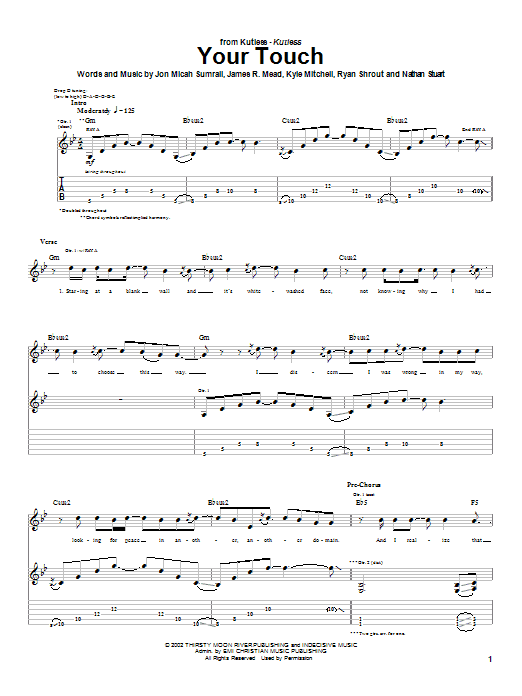 Download Kutless Your Touch Sheet Music and learn how to play Guitar Tab PDF digital score in minutes
