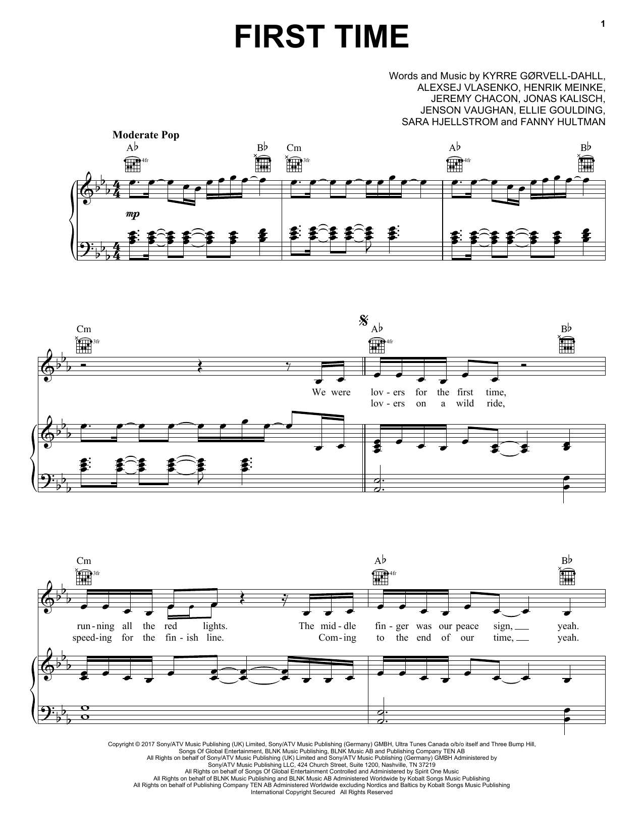 Download Kygo & Ellie Goulding First Time Sheet Music and learn how to play Piano, Vocal & Guitar (Right-Hand Melody) PDF digital score in minutes