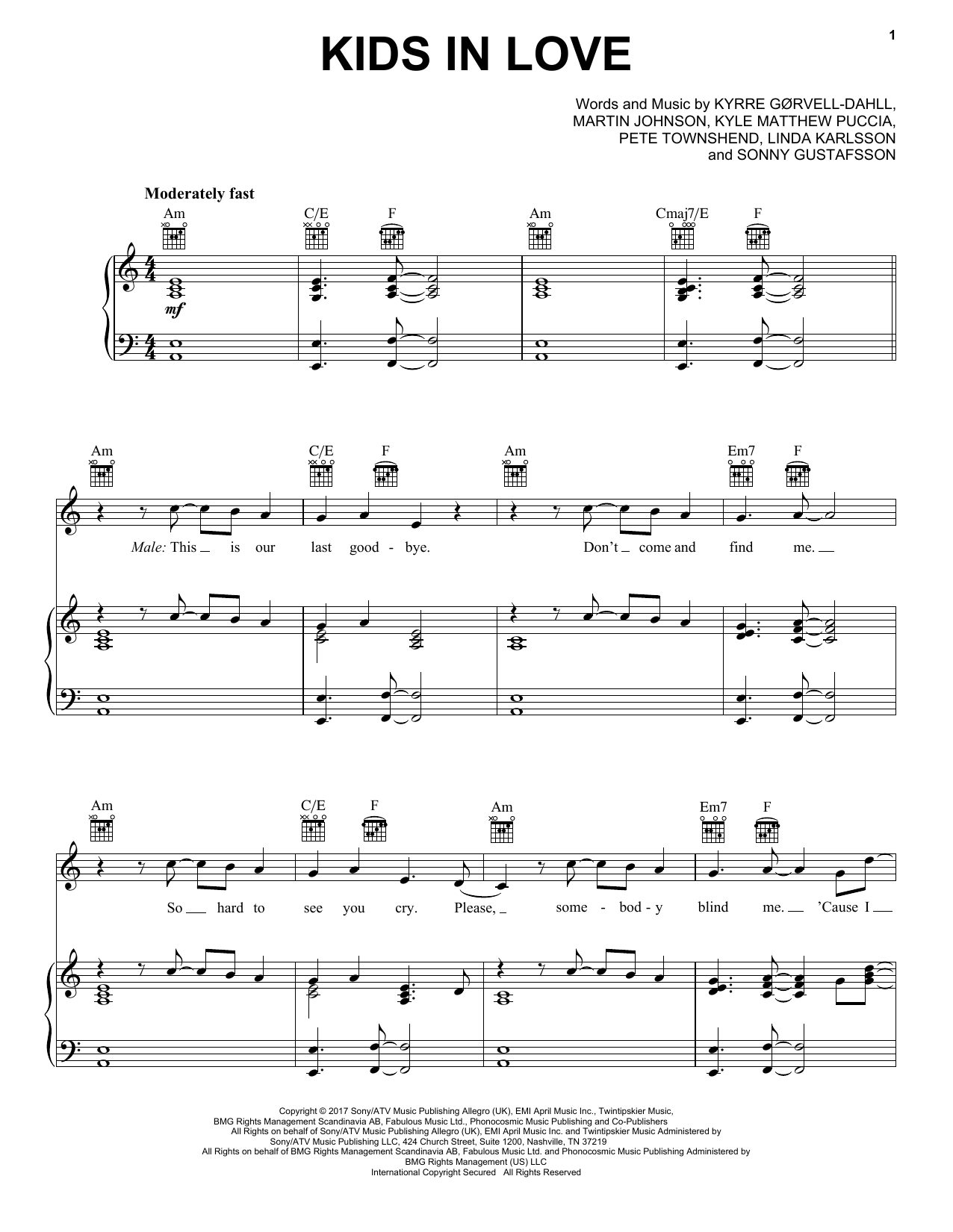 Download Kygo feat. The Night Game Kids In Love Sheet Music and learn how to play Piano, Vocal & Guitar (Right-Hand Melody) PDF digital score in minutes