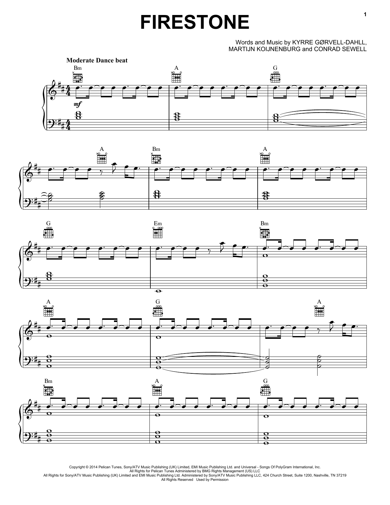 Download Kygo Firestone feat. Conrad Sewell Sheet Music and learn how to play Piano, Vocal & Guitar Chords (Right-Hand Melody) PDF digital score in minutes