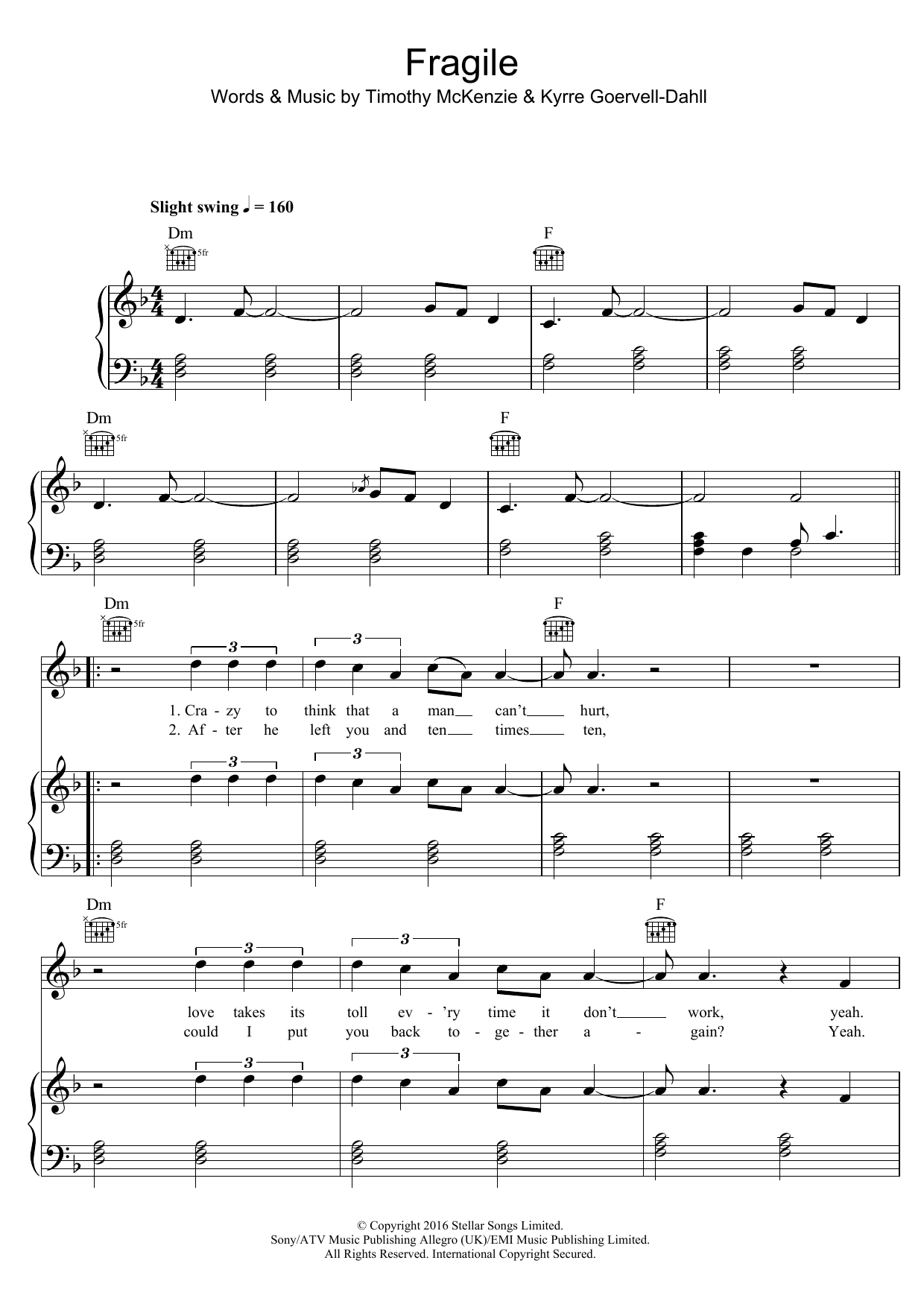 Download Kygo Fragile (feat. Labrinth) Sheet Music and learn how to play Piano, Vocal & Guitar (Right-Hand Melody) PDF digital score in minutes