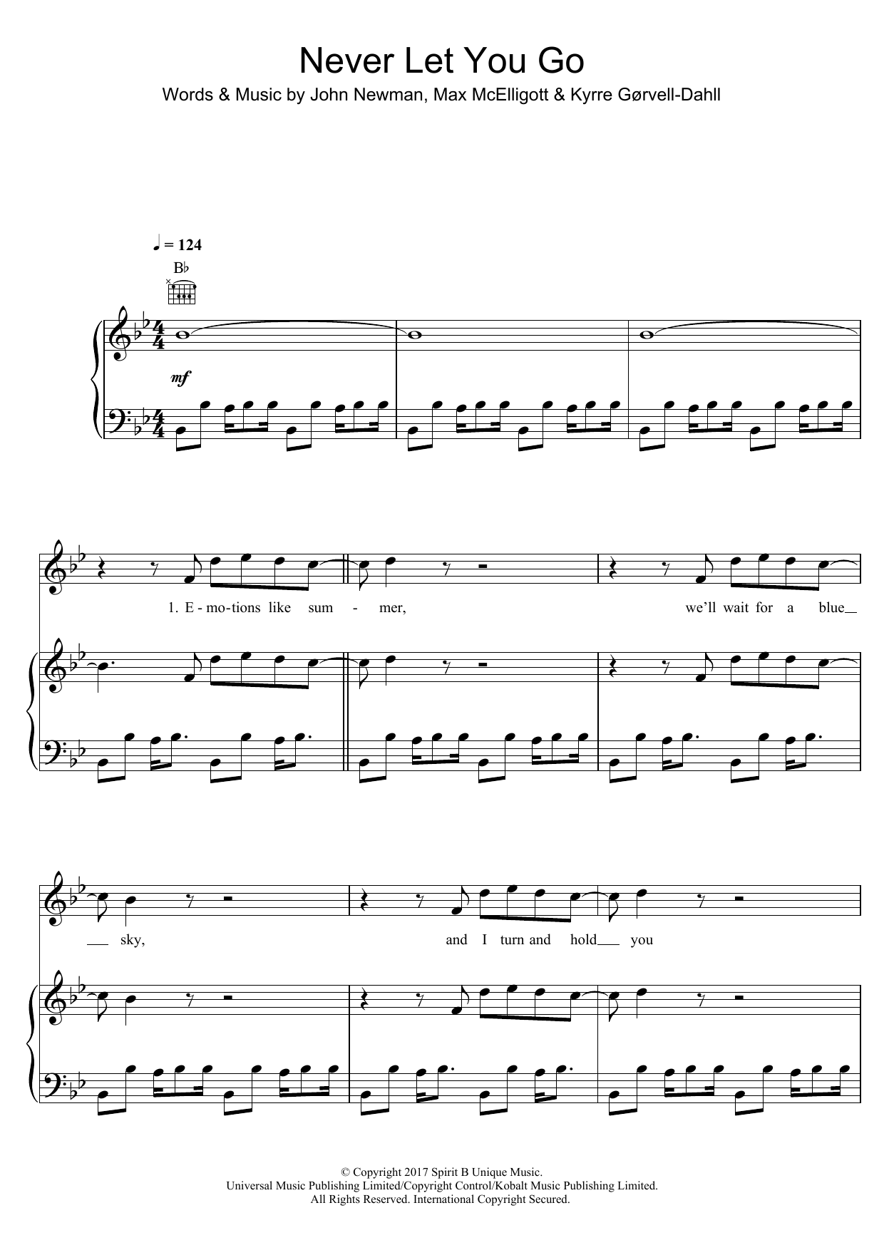 Download Kygo Never Let You Go (feat. John Newman) Sheet Music and learn how to play Piano, Vocal & Guitar (Right-Hand Melody) PDF digital score in minutes