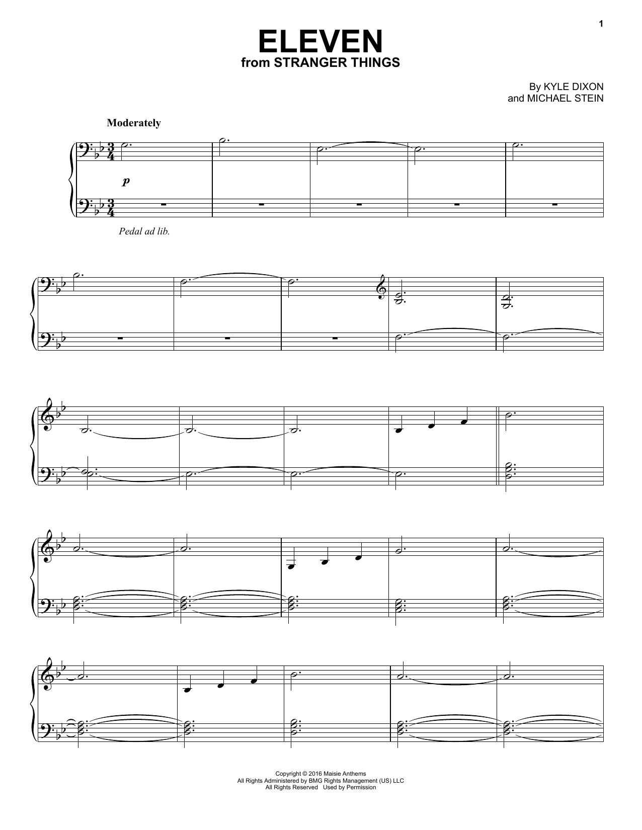 Download Kyle Dixon & Michael Stein Eleven (from Stranger Things) Sheet Music and learn how to play Easy Piano PDF digital score in minutes