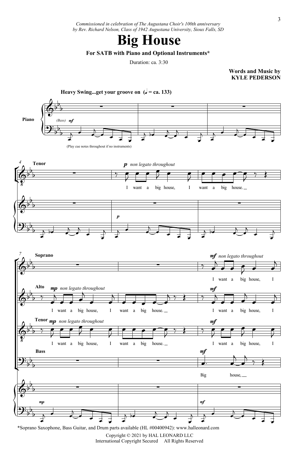 Download Kyle Pederson Big House Sheet Music and learn how to play SATB Choir PDF digital score in minutes