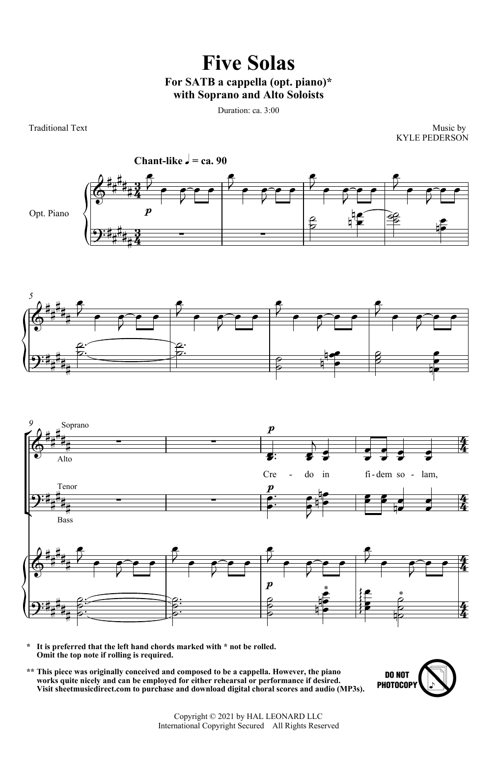 Download Kyle Pederson Five Solas Sheet Music and learn how to play SATB Choir PDF digital score in minutes