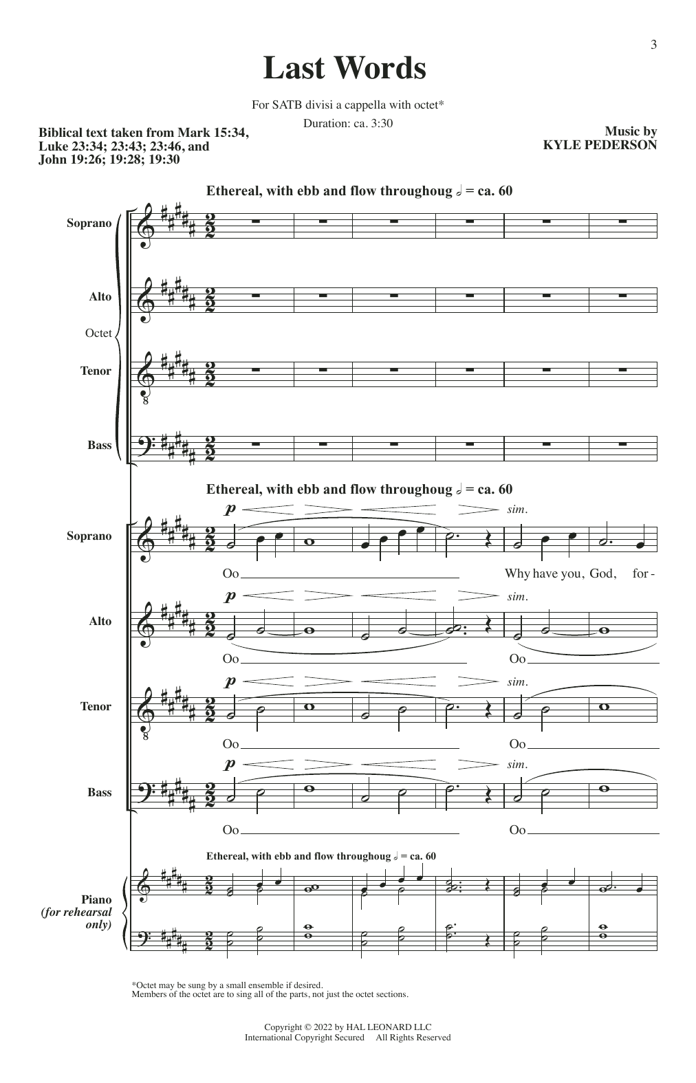 Download Kyle Pederson Last Words Sheet Music and learn how to play SATB Choir PDF digital score in minutes