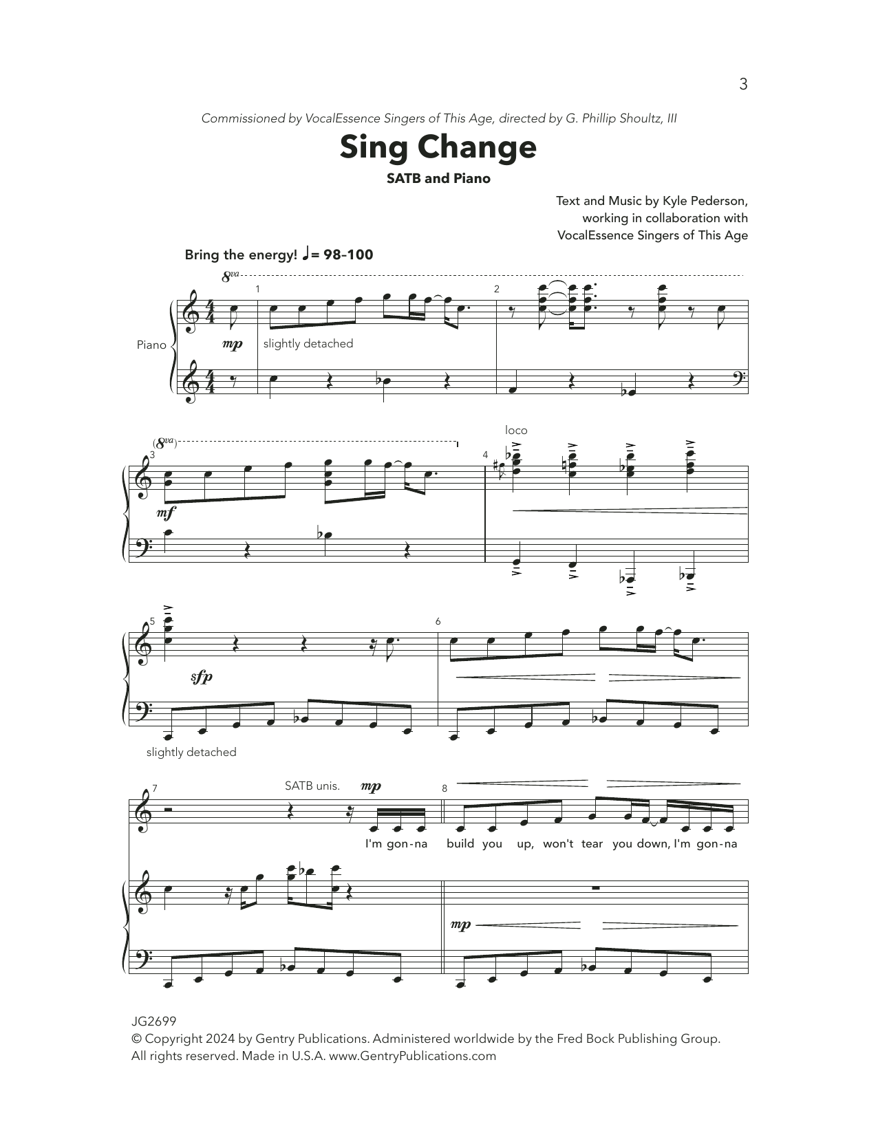 Download Kyle Pederson Sing Change Sheet Music and learn how to play SATB Choir PDF digital score in minutes