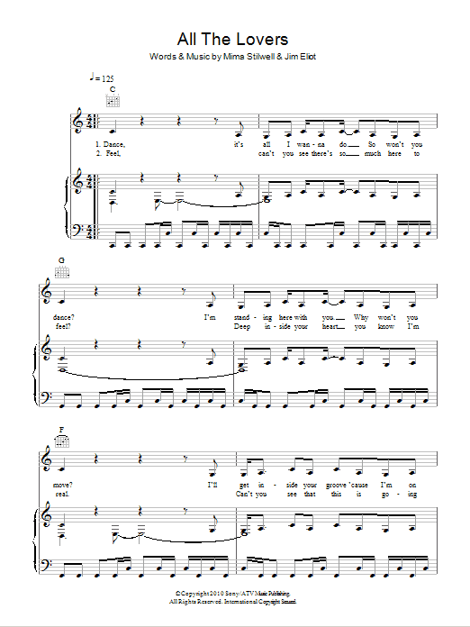 Download Kylie Minogue All The Lovers Sheet Music and learn how to play Piano, Vocal & Guitar (Right-Hand Melody) PDF digital score in minutes