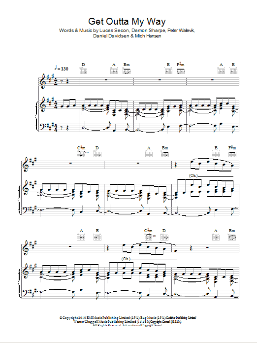 Download Kylie Minogue Get Outta My Way Sheet Music and learn how to play Piano, Vocal & Guitar (Right-Hand Melody) PDF digital score in minutes