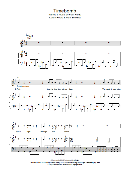 Download Kylie Minogue Timebomb Sheet Music and learn how to play Piano, Vocal & Guitar (Right-Hand Melody) PDF digital score in minutes