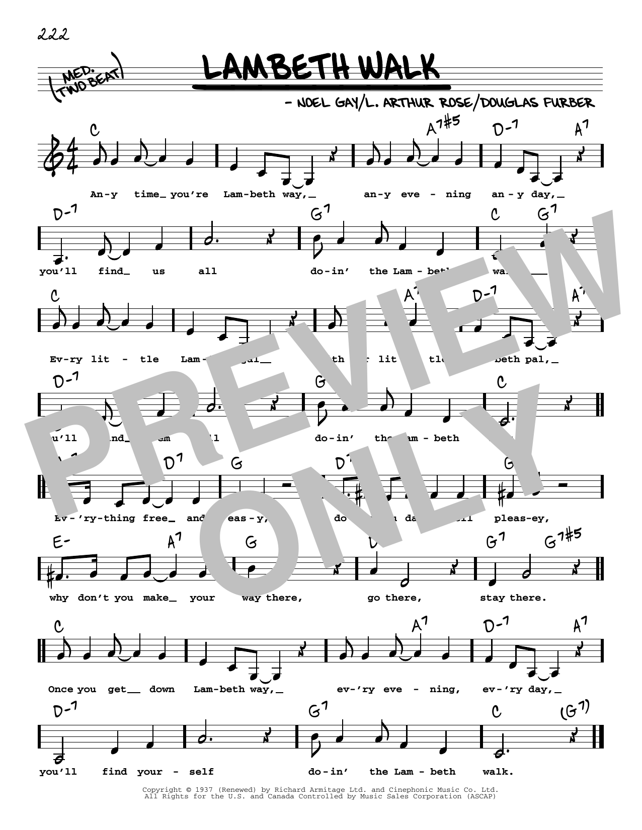 Download L. Arthur Rose Lambeth Walk (Low Voice) Sheet Music and learn how to play Real Book – Melody, Lyrics & Chords PDF digital score in minutes