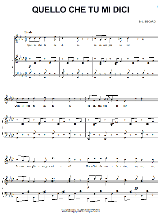 Download L. Biscardi Quello che tu mi dici Sheet Music and learn how to play Piano, Vocal & Guitar (Right-Hand Melody) PDF digital score in minutes