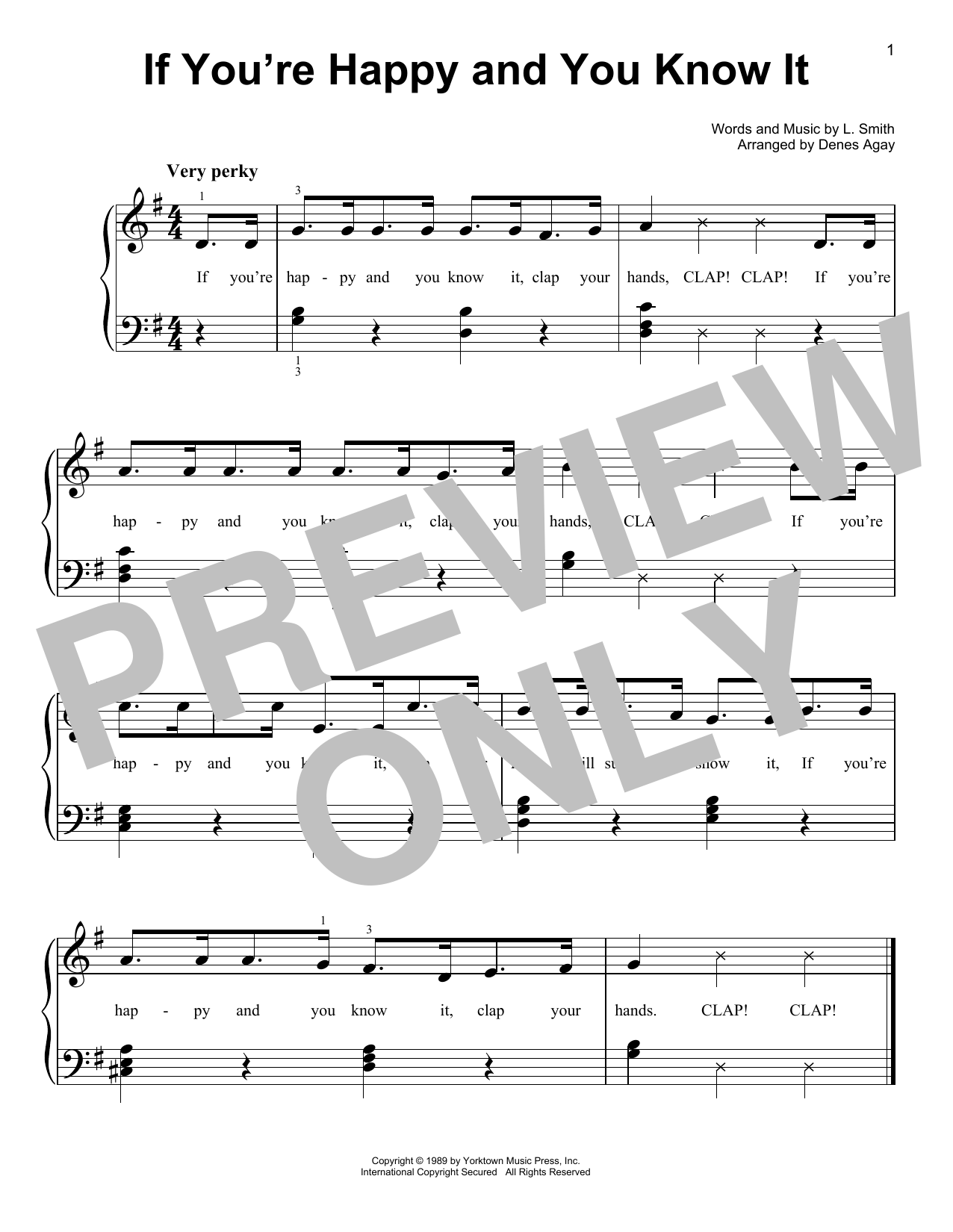 Download L. Smith If You're Happy And You Know It (arr. Denes Agay) Sheet Music and learn how to play Easy Piano PDF digital score in minutes