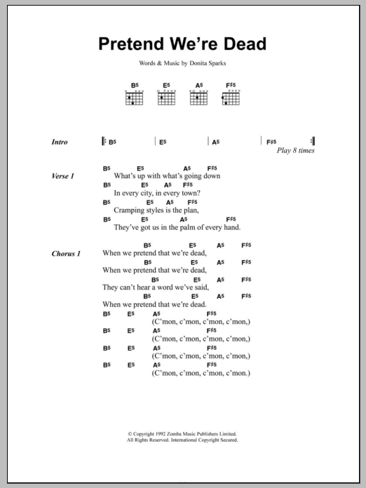 Download L7 Pretend We're Dead Sheet Music and learn how to play Lyrics & Chords PDF digital score in minutes