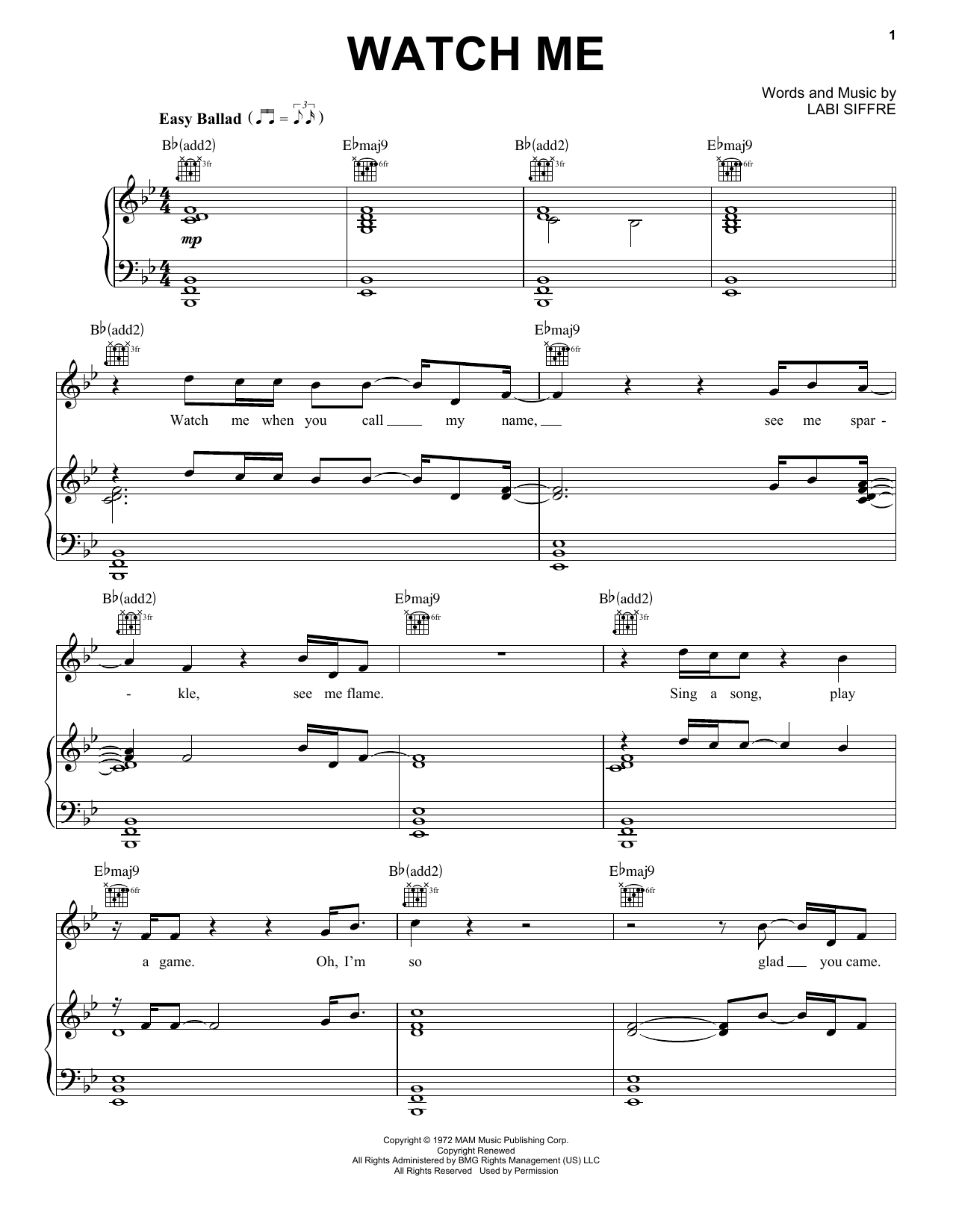 Download Labi Siffre Watch Me Sheet Music and learn how to play Piano, Vocal & Guitar (Right-Hand Melody) PDF digital score in minutes