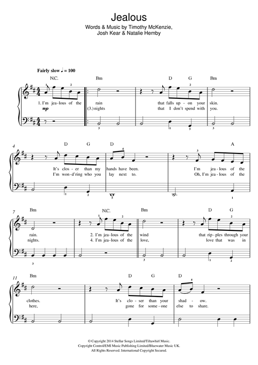 Download Labrinth Jealous Sheet Music and learn how to play 5-Finger Piano PDF digital score in minutes
