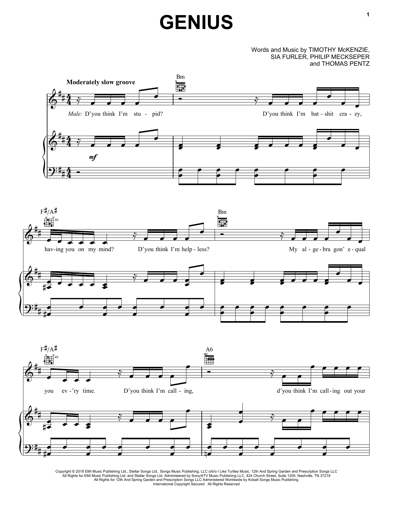 Download Labrinth, Sia & Diplo Genius Sheet Music and learn how to play Piano, Vocal & Guitar (Right-Hand Melody) PDF digital score in minutes